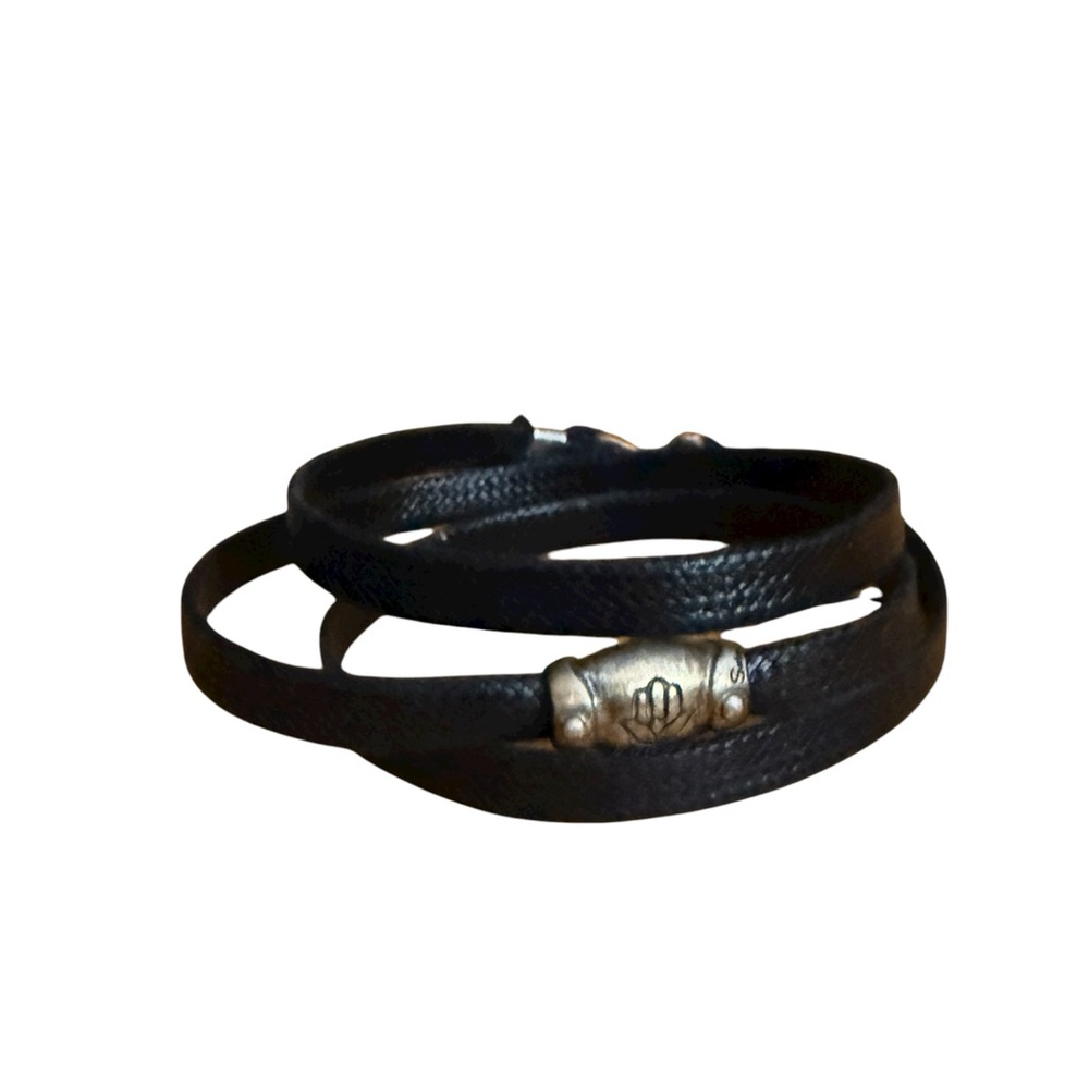 Satya Black Leather Unisex Wrap Bracelet